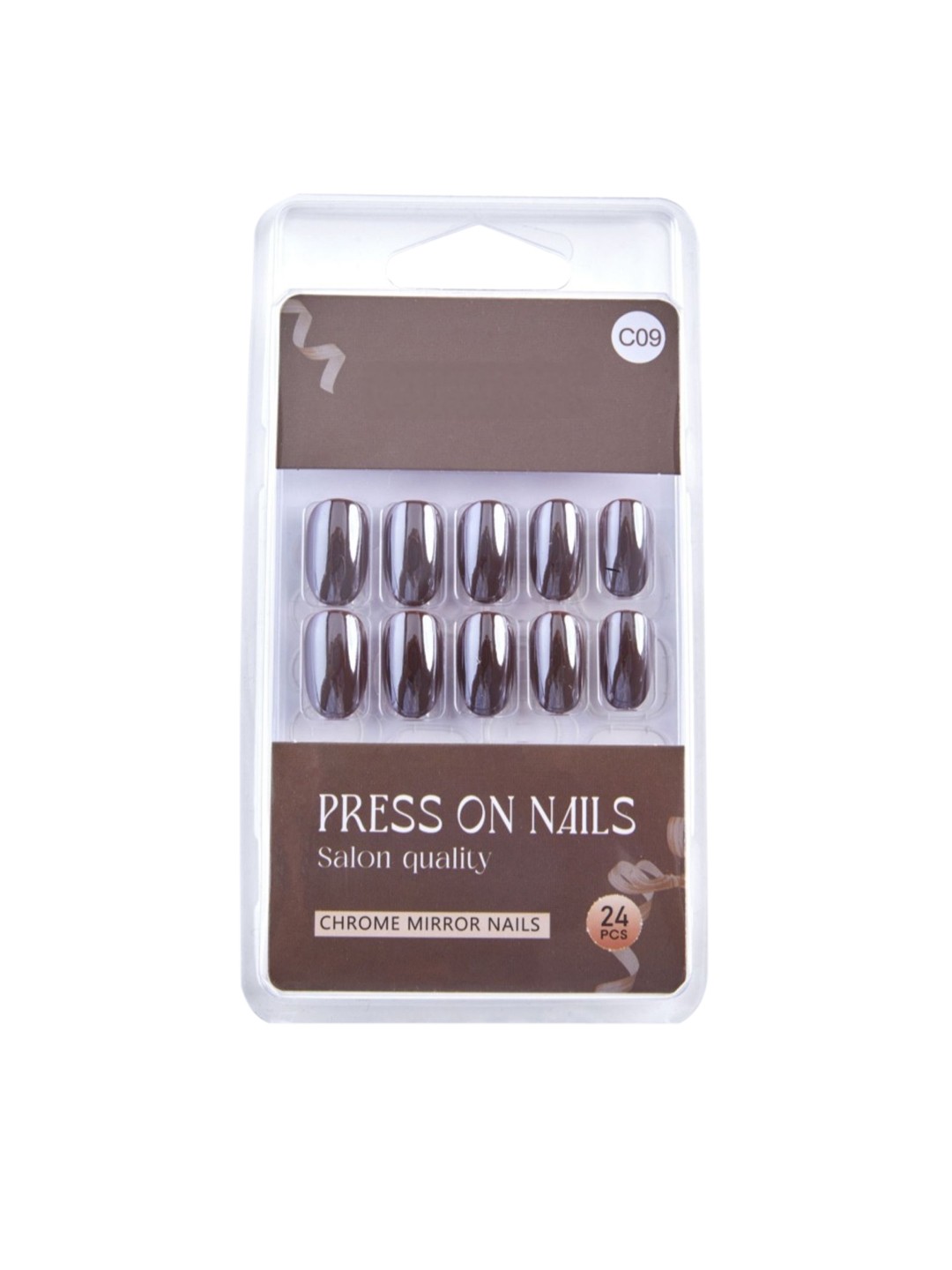 

RANORE 24 Pieces Chrome Mirror Press On Nails - C09, Brown