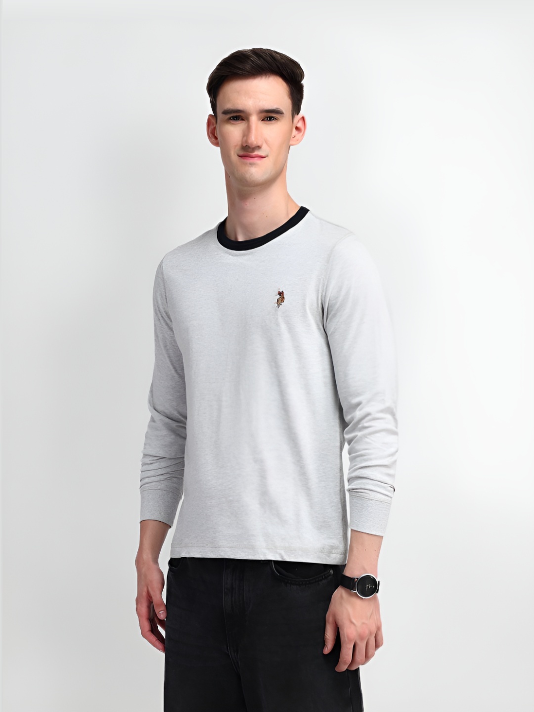 

U.S. Polo Assn. Denim Co. Men Solid Round Neck Cotton Slim Fit T-shirt, Grey