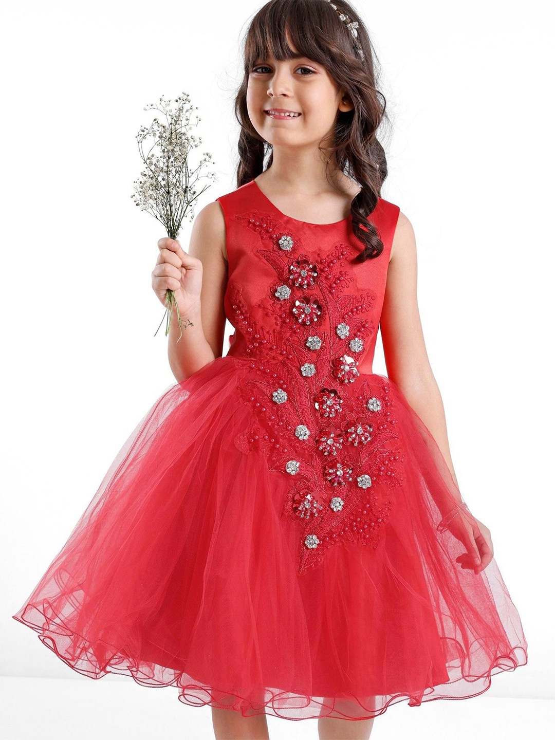 

Mark & Mia Girls Floral Applique Fit & Flare Dress, Red