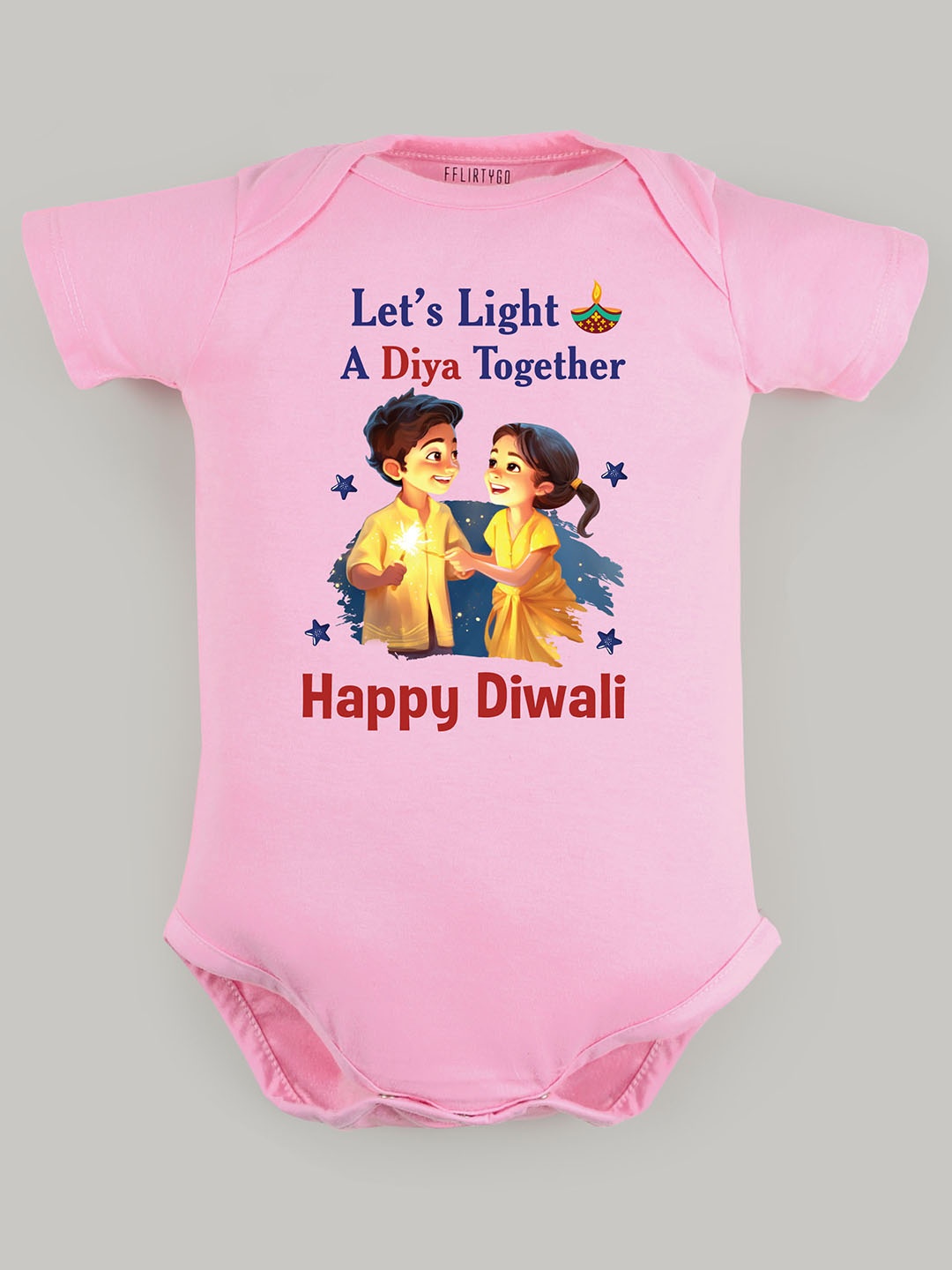 

FFLIRTYGO Infants Printed Cotton Diwali Romper Baby Wear Bodysuit, Pink