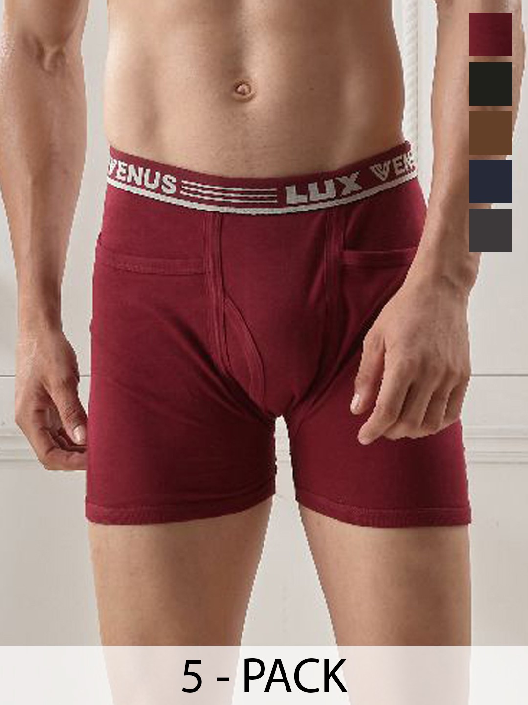 

LUX VENUS Pack of 5 Assorted Men Cotton Pocket Trunk NW1_VENUS_PKT_DRW_AST_105_5PC