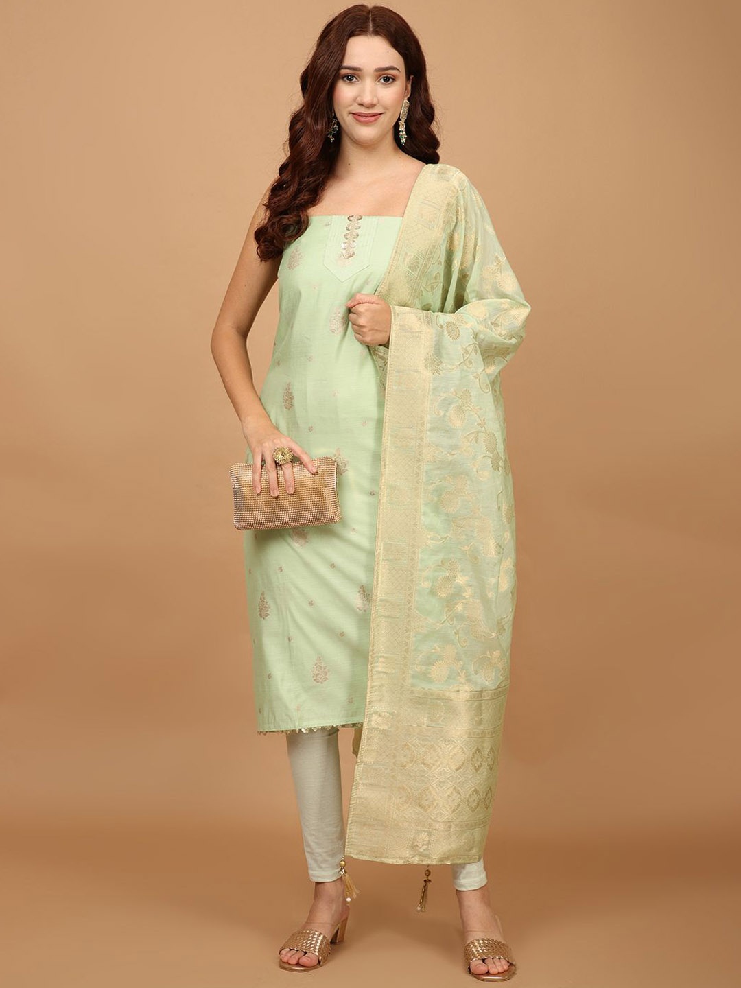 

Meena Bazaar Woven Design Unstitched Dress Material, Green