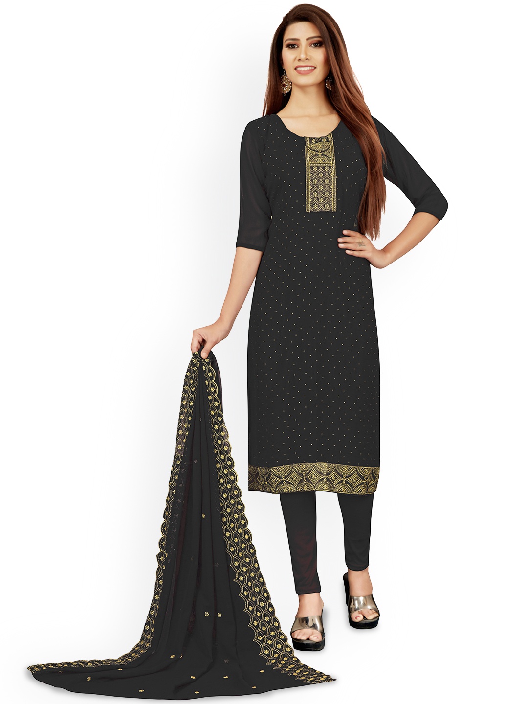 

Maroosh Floral Embroidered Unstitched Dress Material, Black