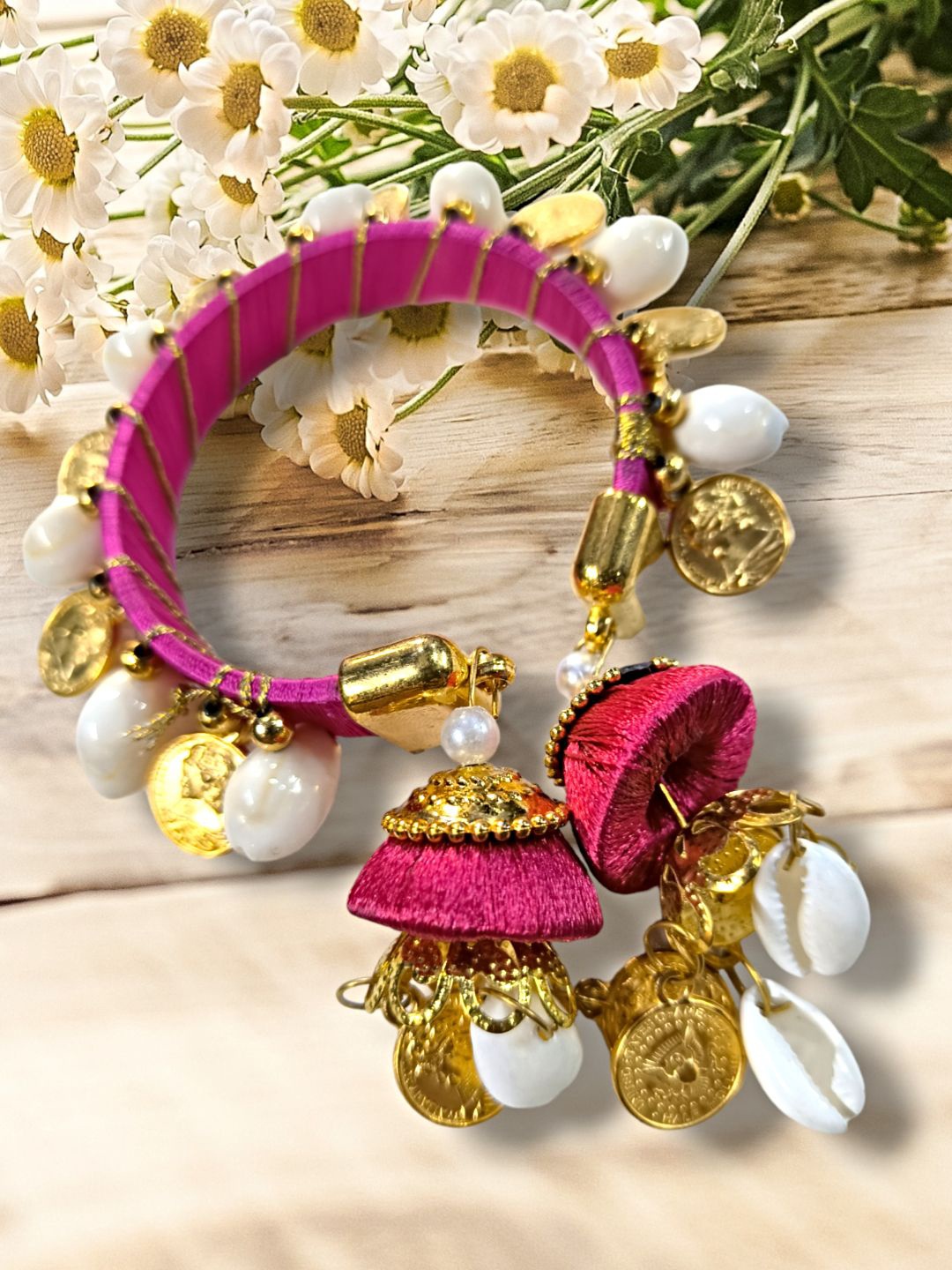 

Proplady Women German Silver Brass-Plated Kada Bracelet, Pink