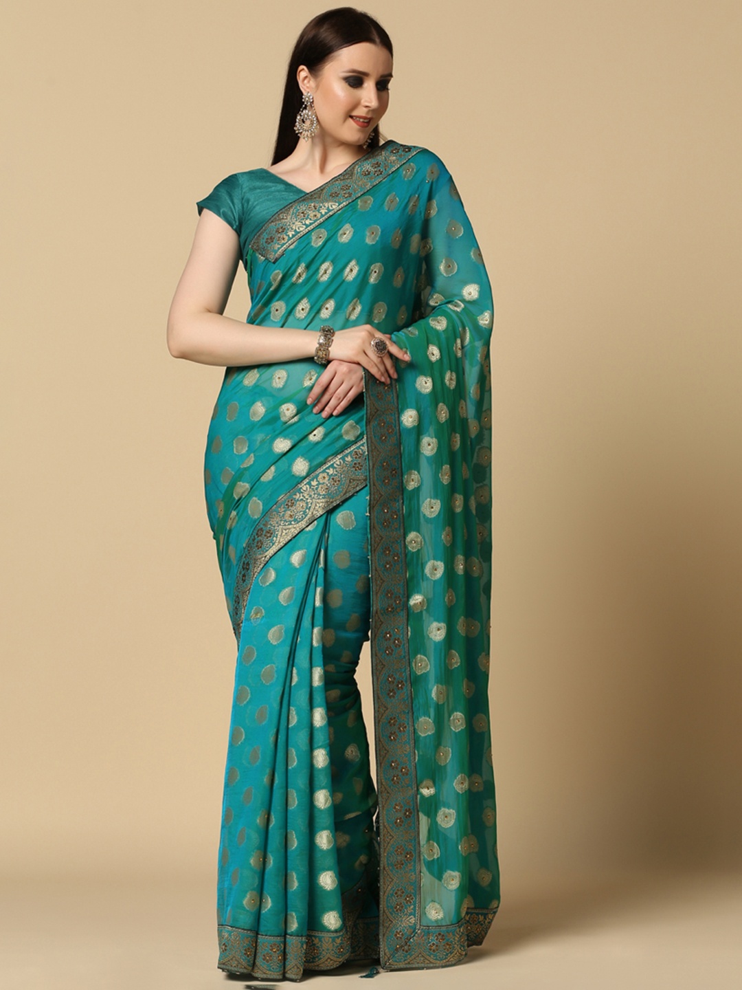 

ASISA Woven Design Zari Saree With Blouse Piece, Turquoise blue