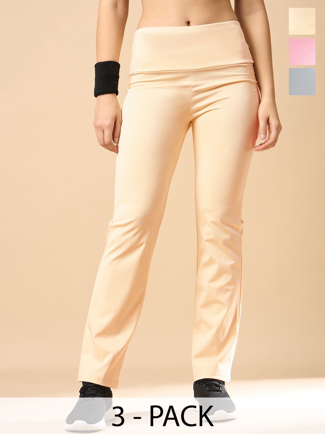 

COLOR CAPITAL Pack Of 3 Ankle-Length Flared Tights, Cream
