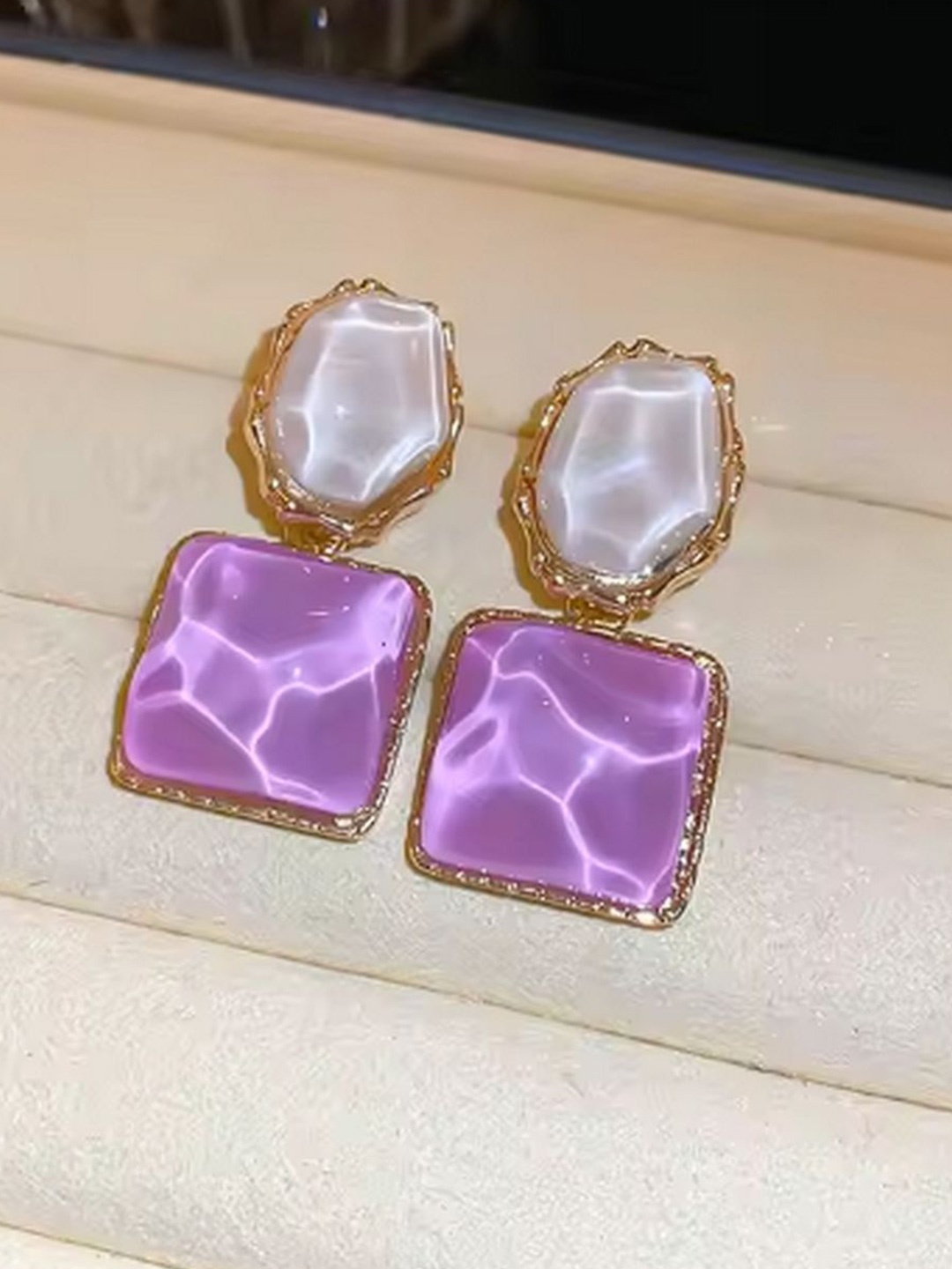 

ISHKAARA Gold-Plated Crystals Studded Contemporary Drop Earrings