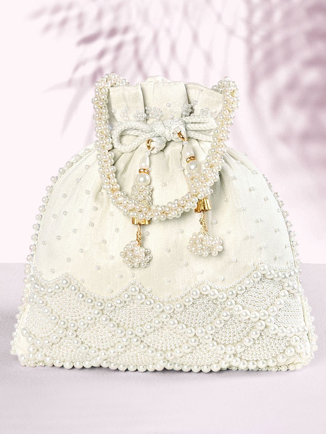 

Peora Embellished Potli Clutch, White