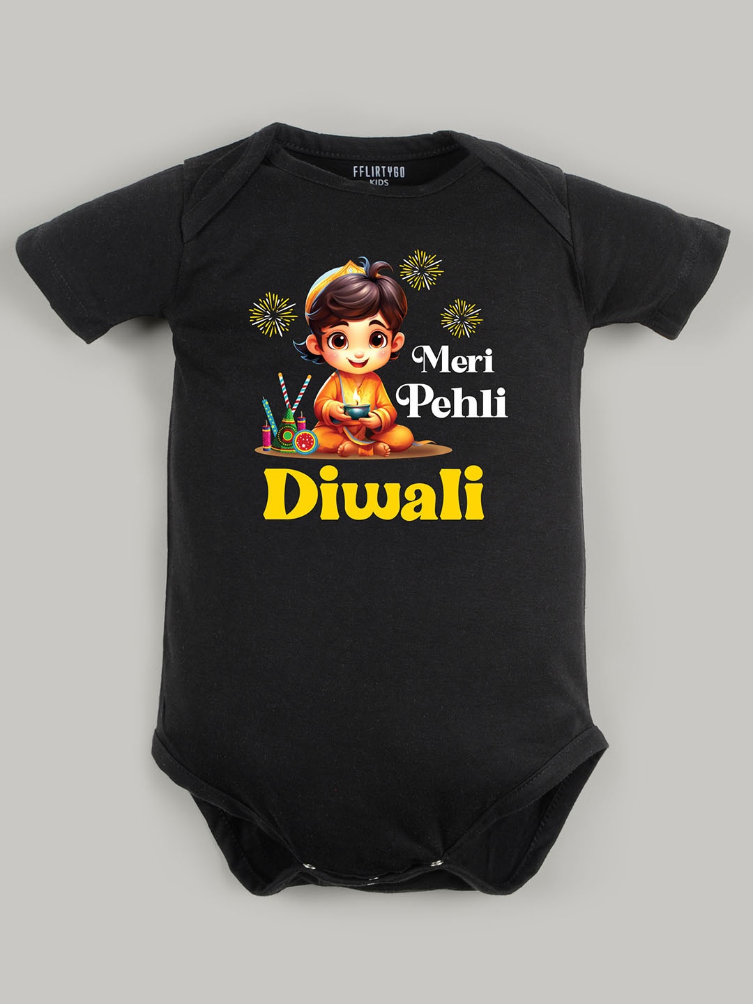 

FFLIRTYGO Kids Printed Cotton Bodysuit, Black