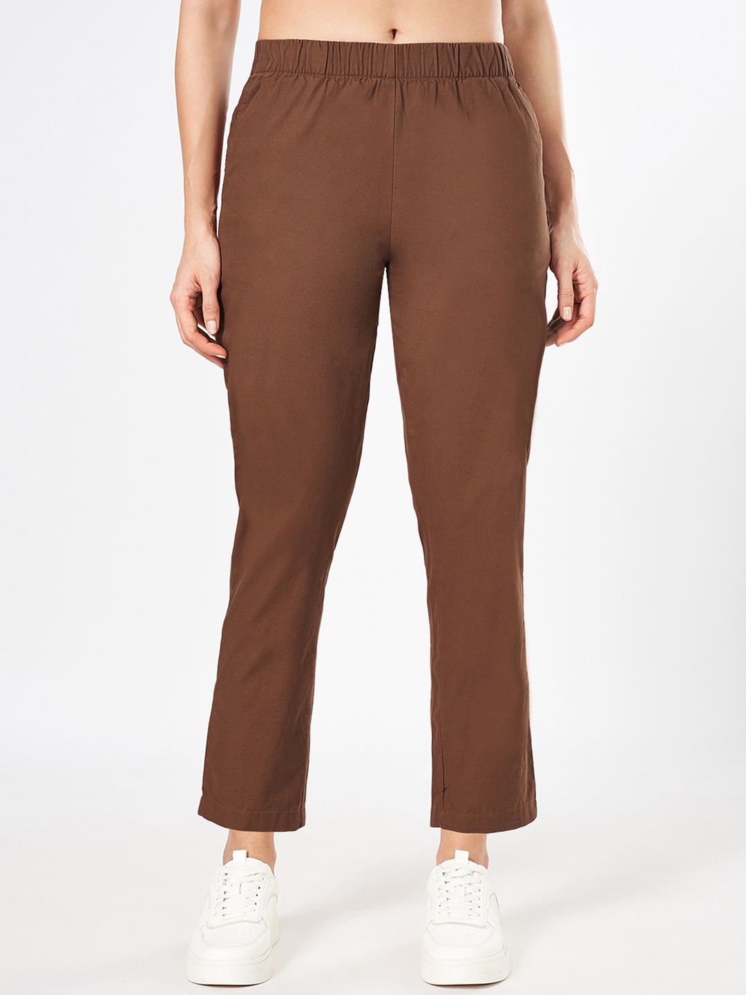 

Honey by Pantaloons Women Cotton Mid-Rise Trousers, Brown