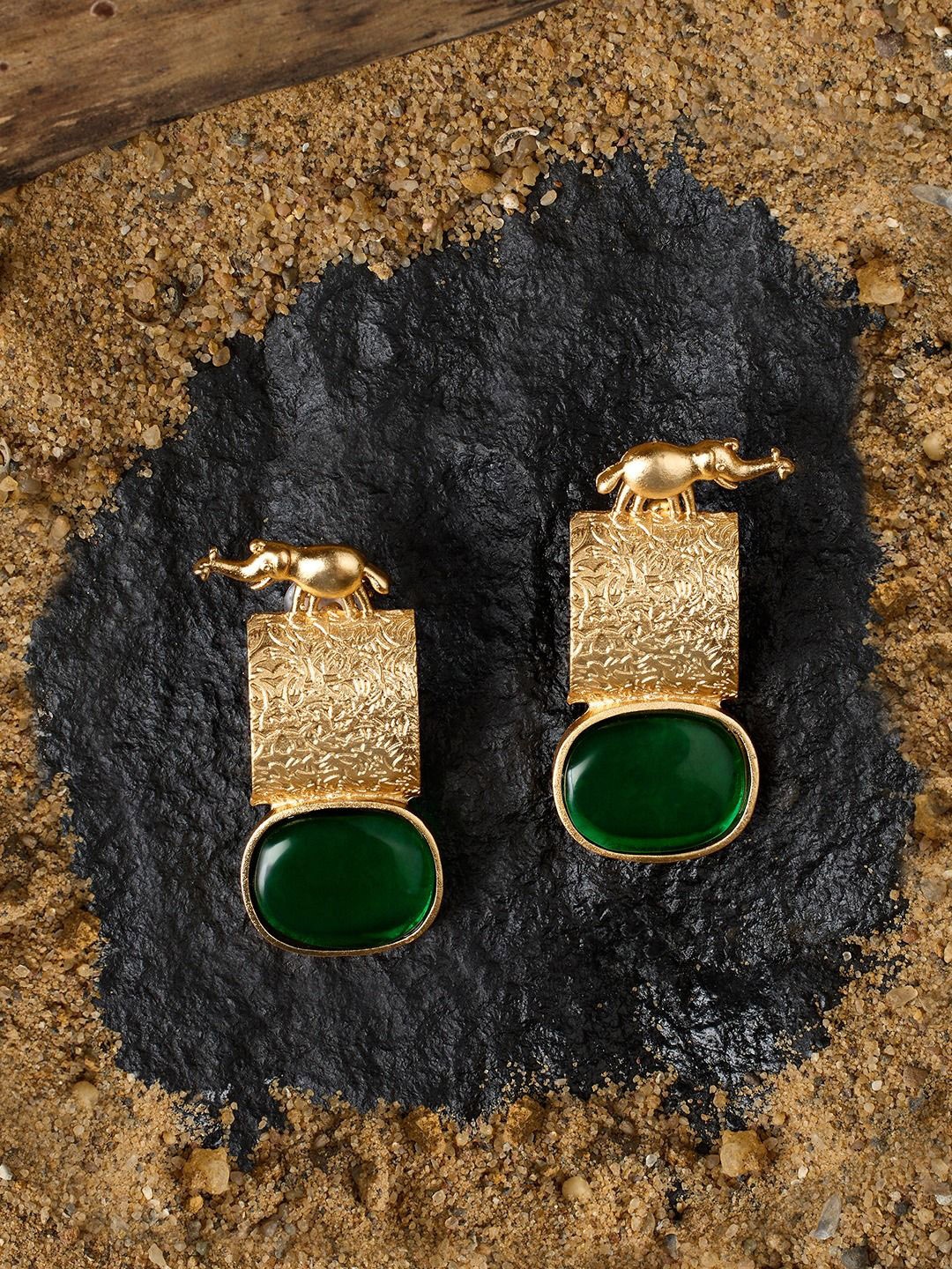

AMI Gold Plated Artificial Stones Studded Contemporary Drop Earrings
