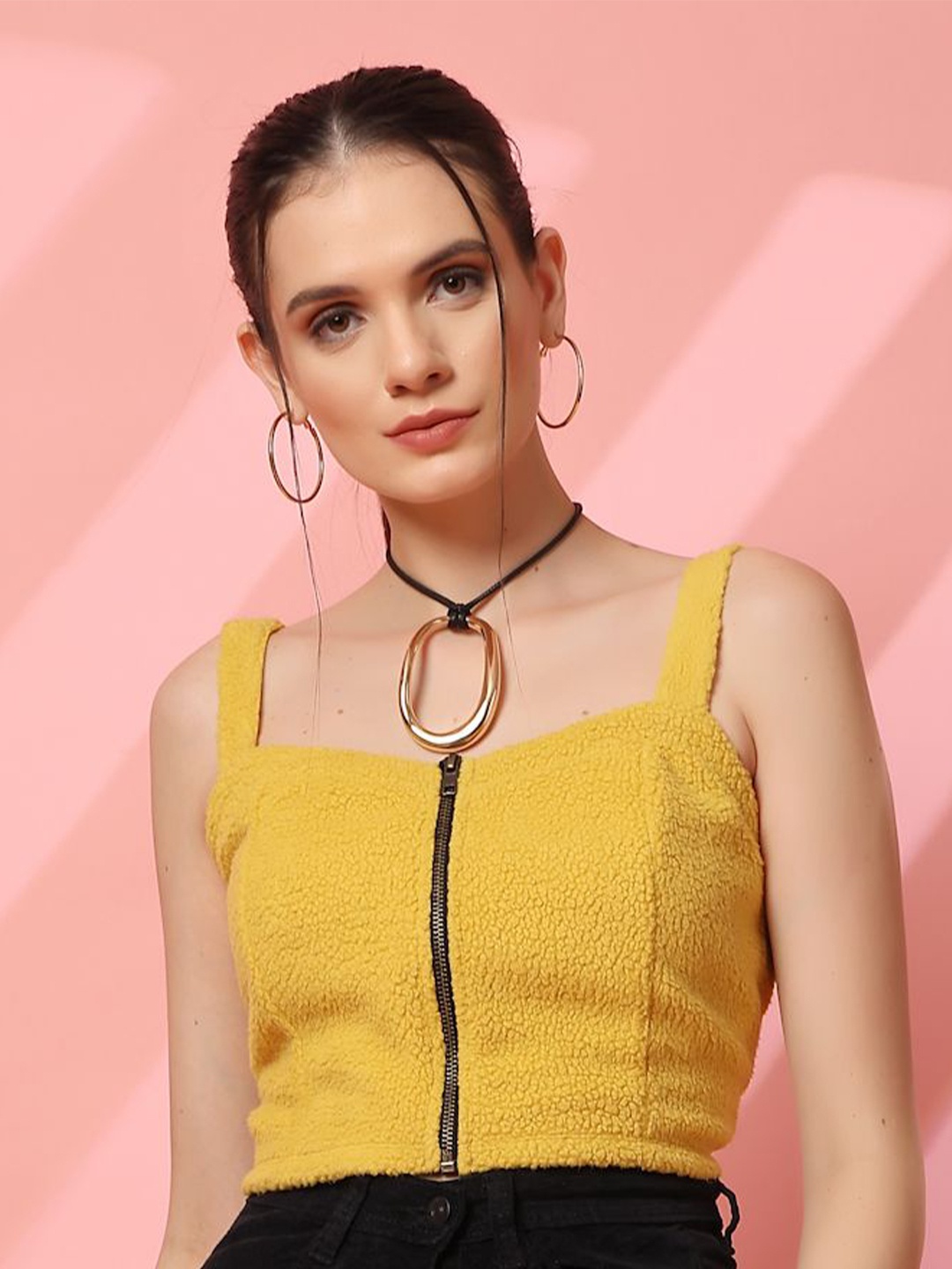 

STYLECAST X KASSUALLY Women Shoulder Straps Crop Top, Yellow