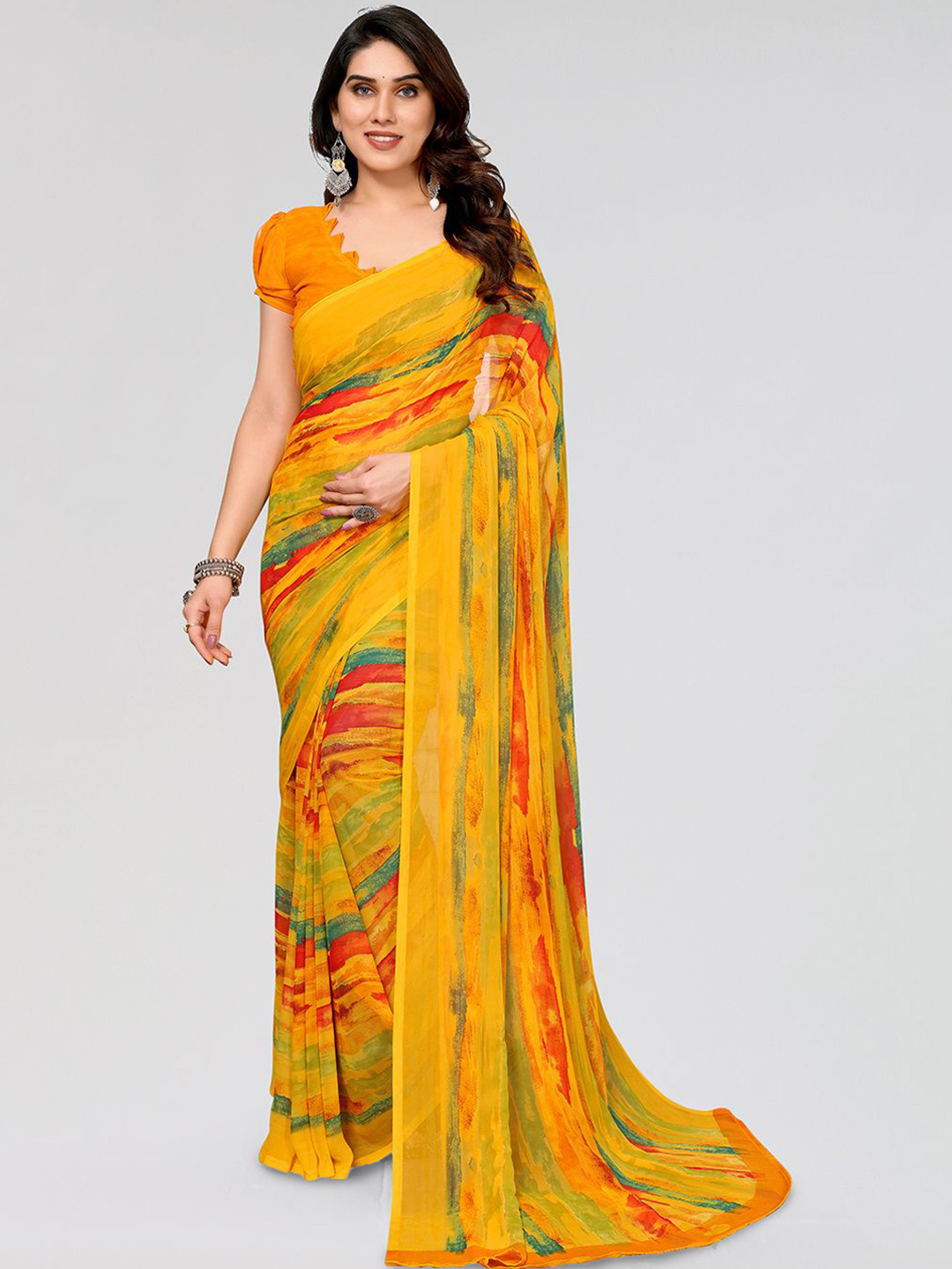 

ANAND SAREES Abstract Printed Saree, Yellow