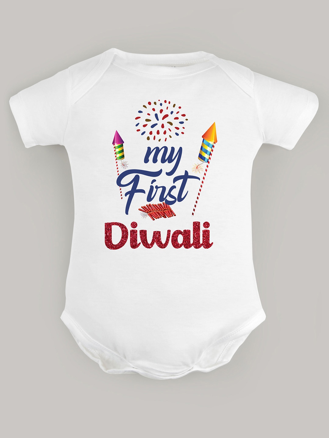

FFLIRTYGO Infants Printed Pure Cotton Diwali Romper Baby Wear Bodysuit, White