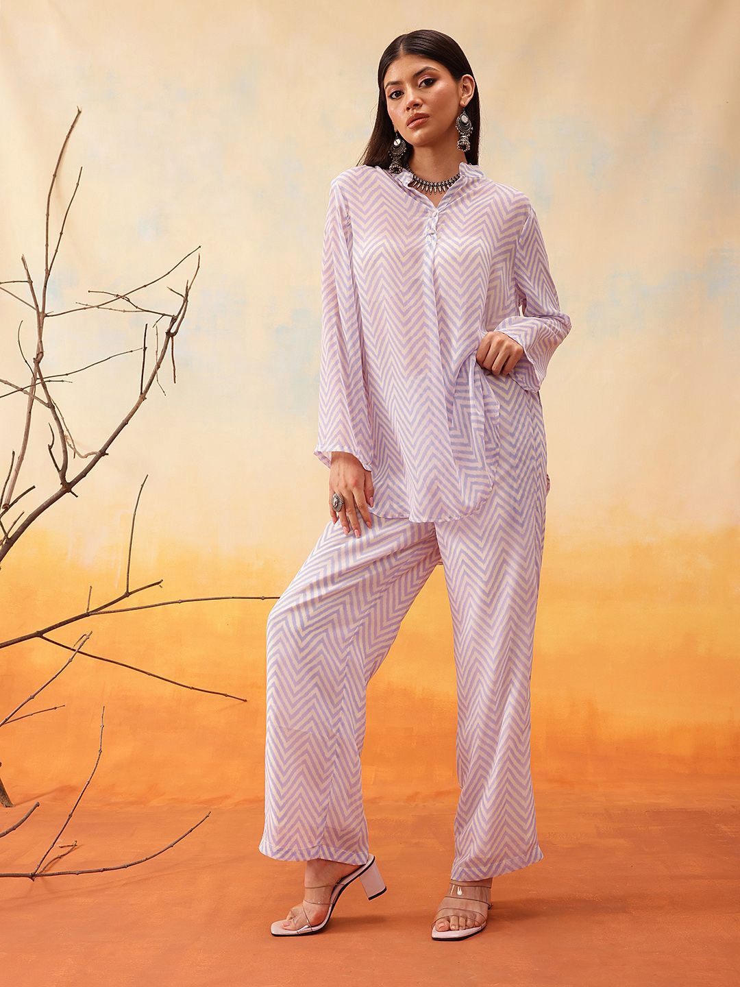 

indo street Striped Top With Trousers, Lavender