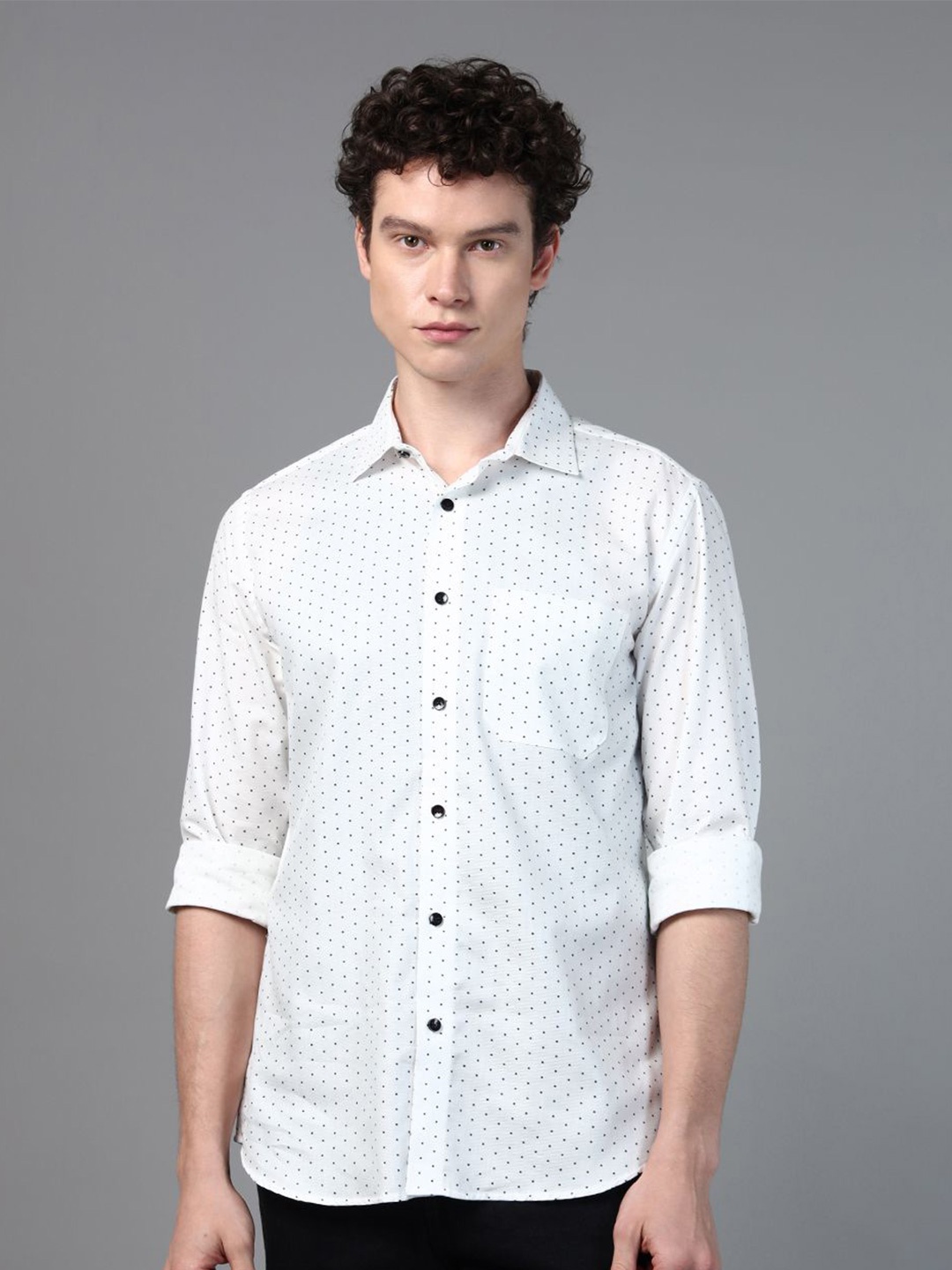 

DON VINO Men Comfort Cutaway Collar Micro Ditsy Printed Cotton Slim Fit Casual Shirt, White