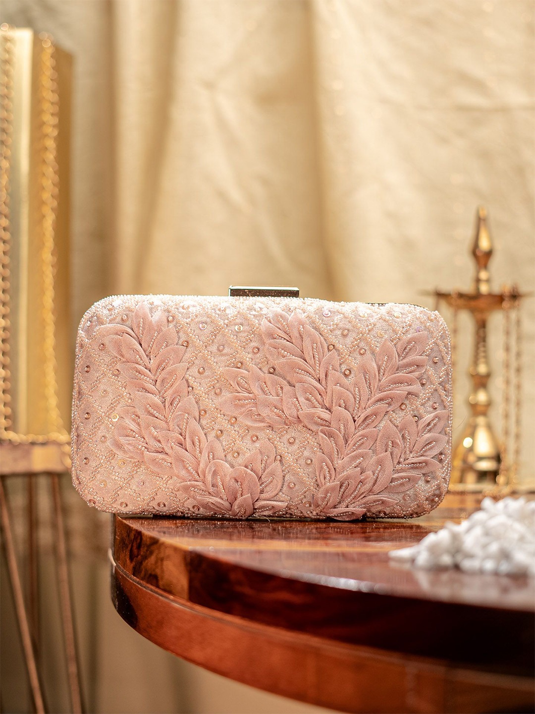 

NR By Nidhi Rathi Embroidered Embellished Box Clutch, Cream