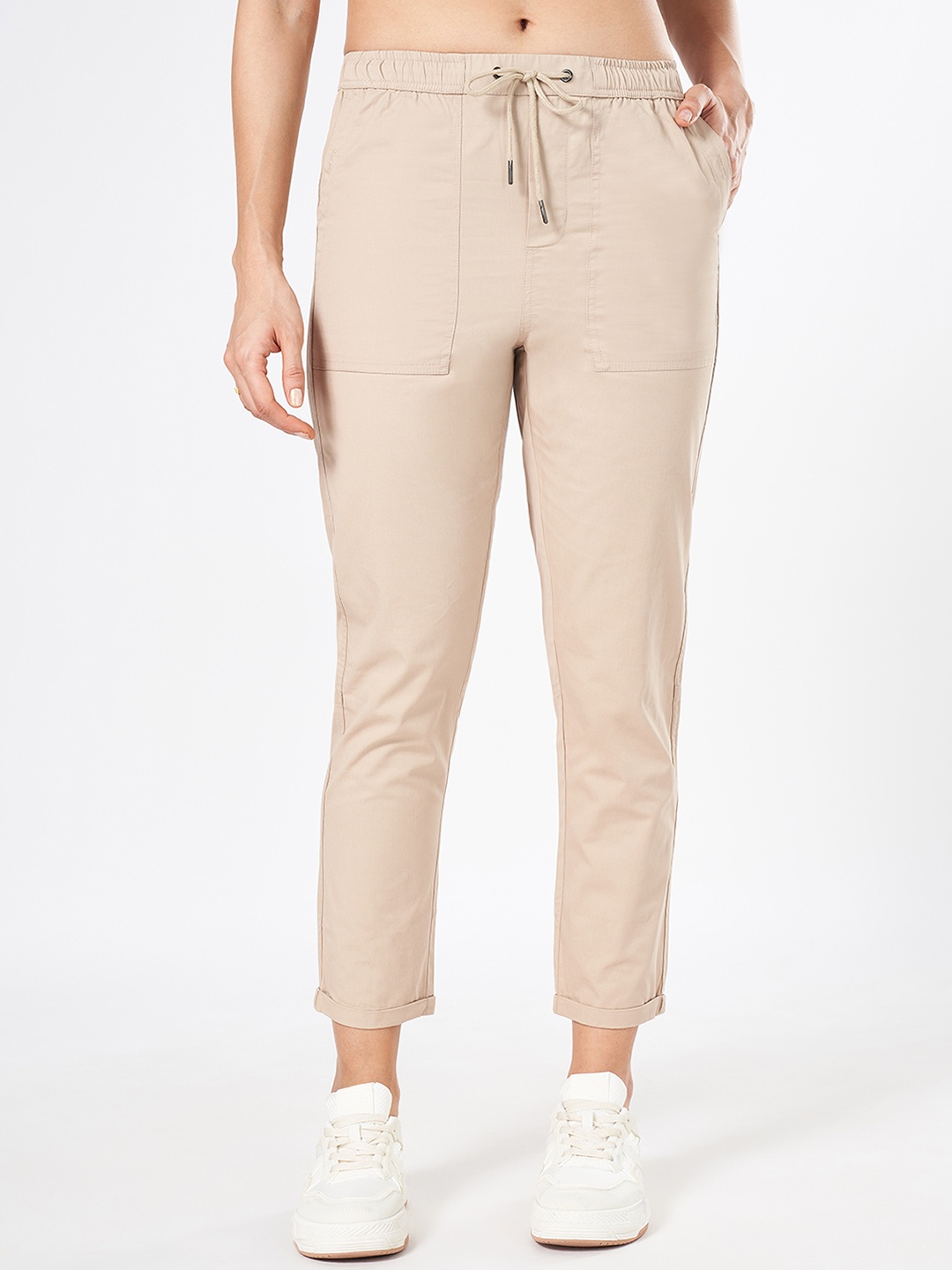 

Honey by Pantaloons Women Solid Cotton Trousers, Beige