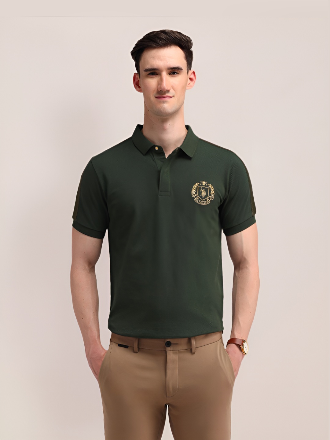 

U.S. Polo Assn. Men Solid Polo Collar Cotton Slim Fit T-shirt, Olive