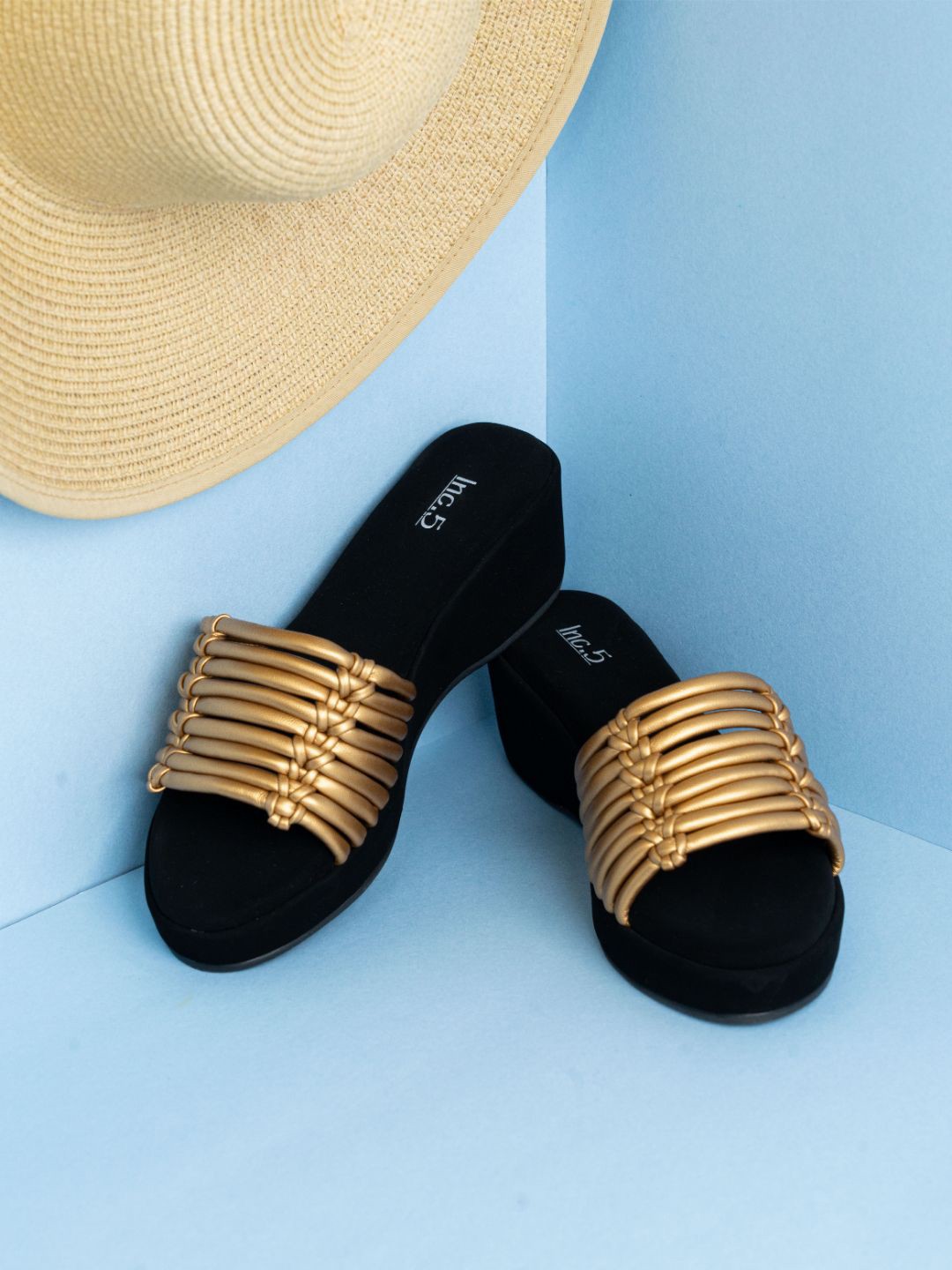 

Inc 5 Women Striped Wedge Sandals, Gold