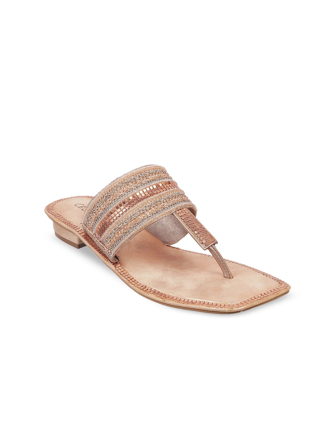 

Cheemo Women Embellished Ethnic Block Sandals, Gold