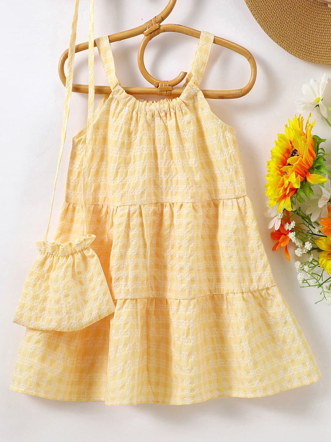 

INCLUD Girls Print Halter Neck Fit & Flare Tiered Dress, Yellow
