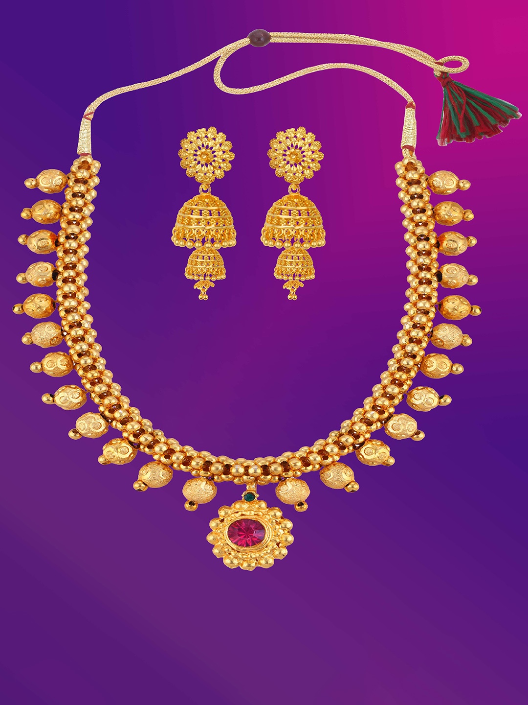 

Lila Gold Plated Stones Studded Jewellery Set