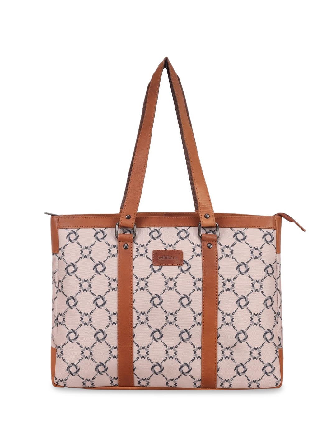 

WildHorn Women Abstract Printed Structured Tote Bag, Beige