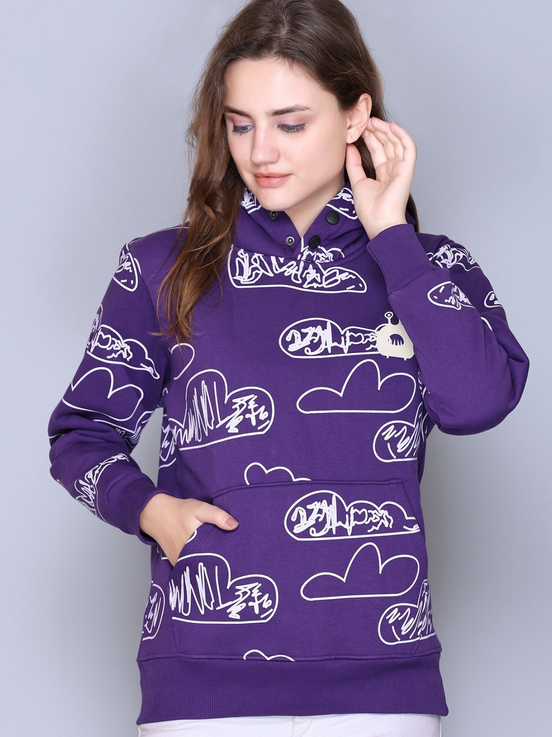 

BIZARRELY Women Back Printed Hooded Sweatshirt, Purple