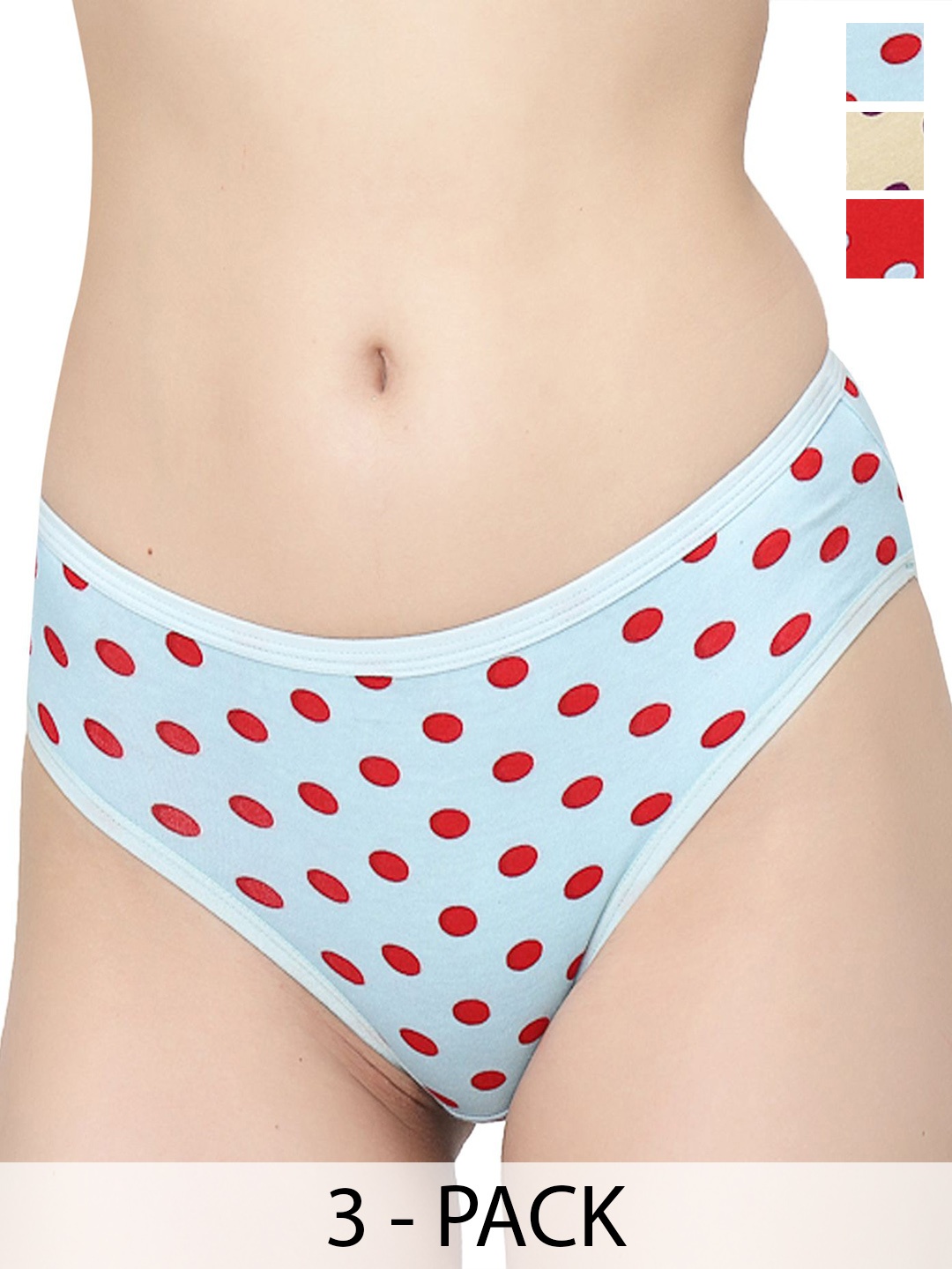 

Docare Women Pack Of 3 Printed Cotton Briefs Yummy Panty-Red-Yellow-Pink