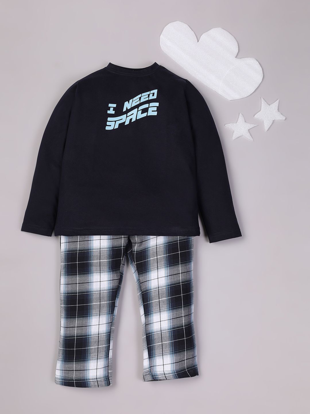 

RAINE AND JAINE Boys Typography Printed Night suit, Black