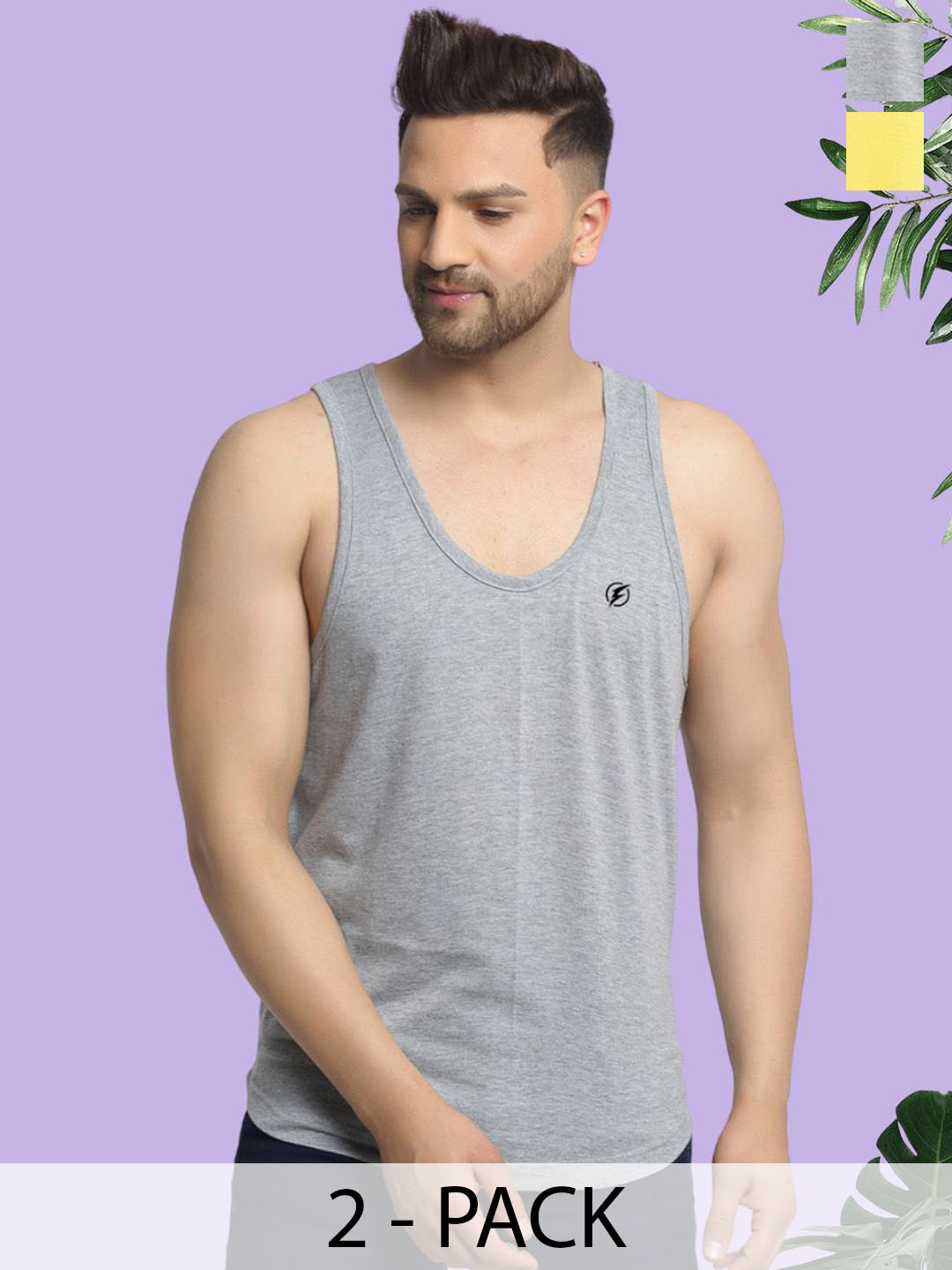 

Friskers Pack Of 2 Pure Cotton Men Anti-Bacterial Gym Vests, Grey