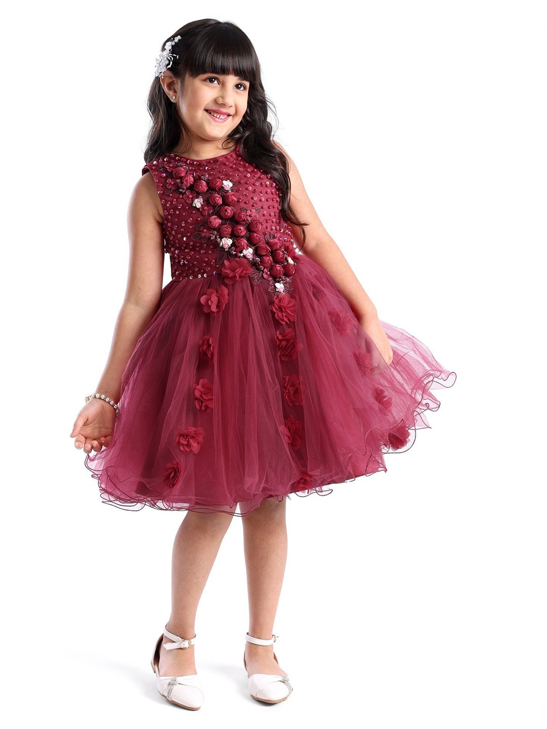 

Mark & Mia Girl Party Wear Sleeveless Fit & Flare Dress, Maroon