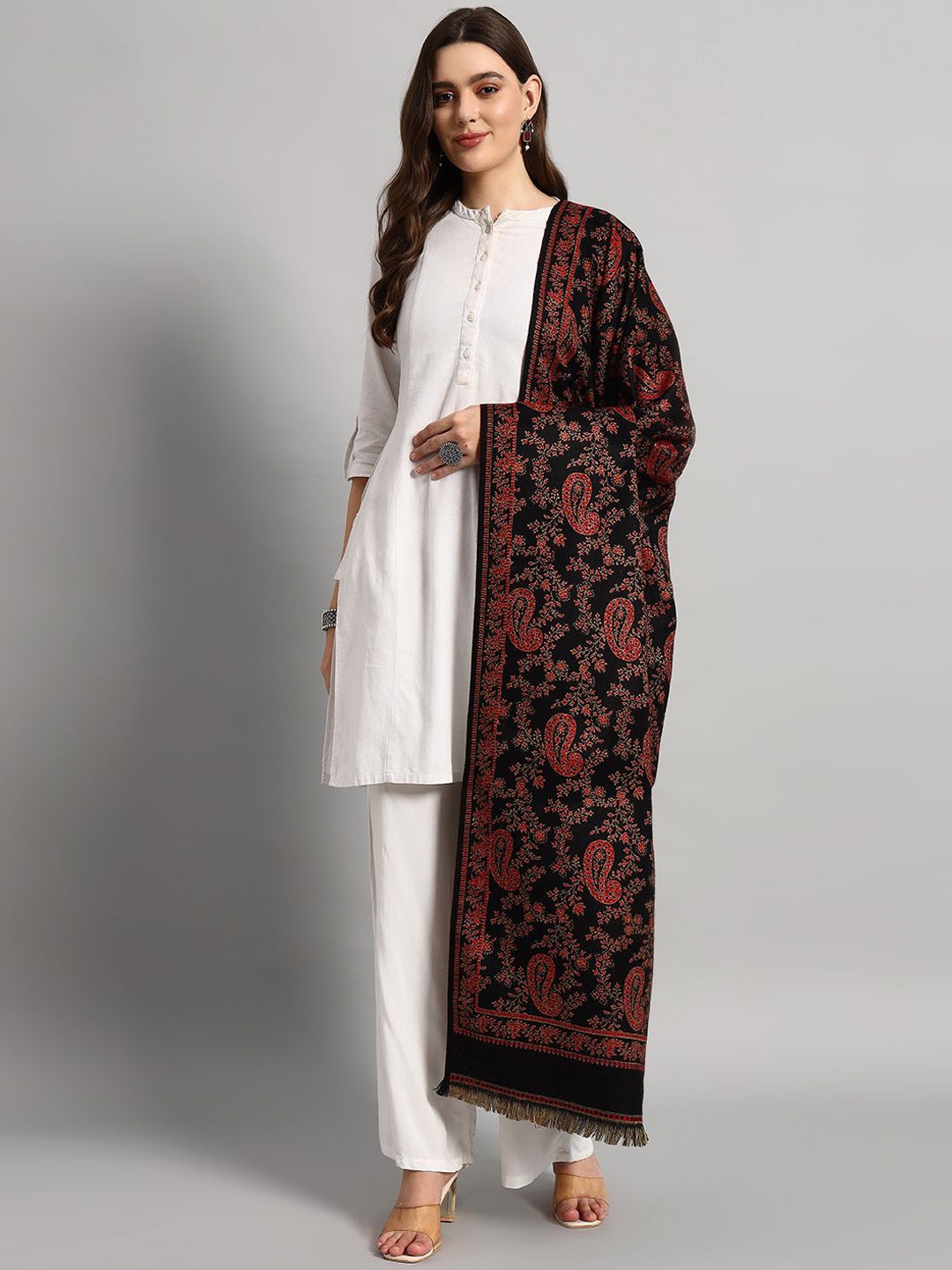 

HANDICRAFT PALACE Paisley Woven Design Shawl, Black