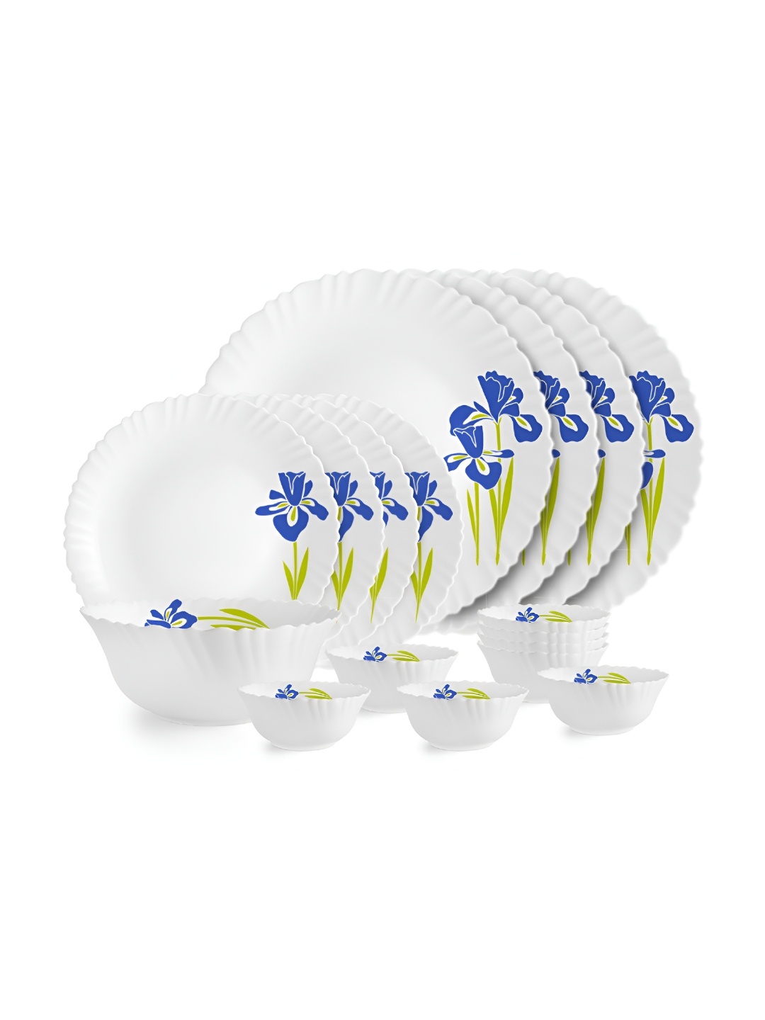 

Cello Dazzle Series White 17 Pieces Floral Printed Opalware Microwave Safe Dinner Set of