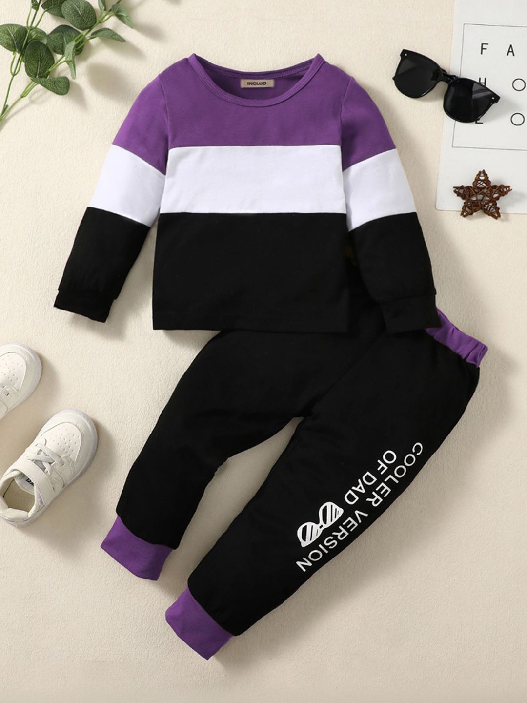 

INCLUD Boys Colourblocked Sweatshirt and Joggers Clothing Set, Black