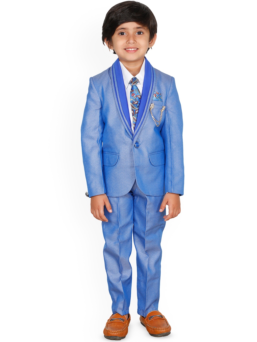 

BAESD Boys Single Breasted 4 Piece Blazer and Trousers Party Suits, Blue