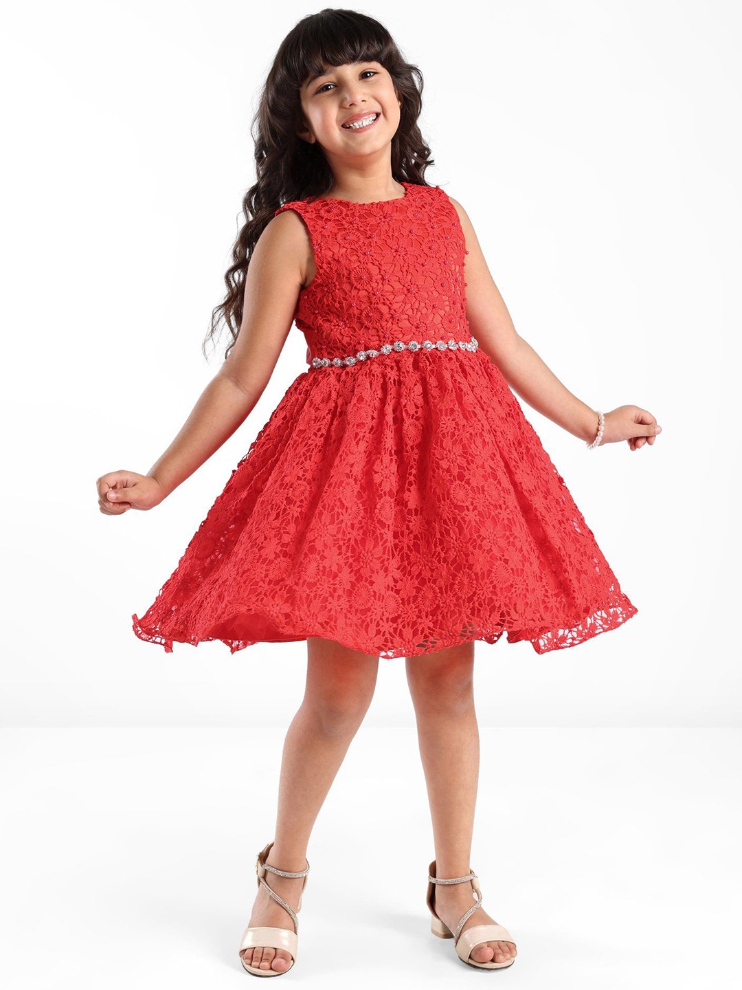 

Mark & Mia Girls Self Design Fit and Flare Dress, Red