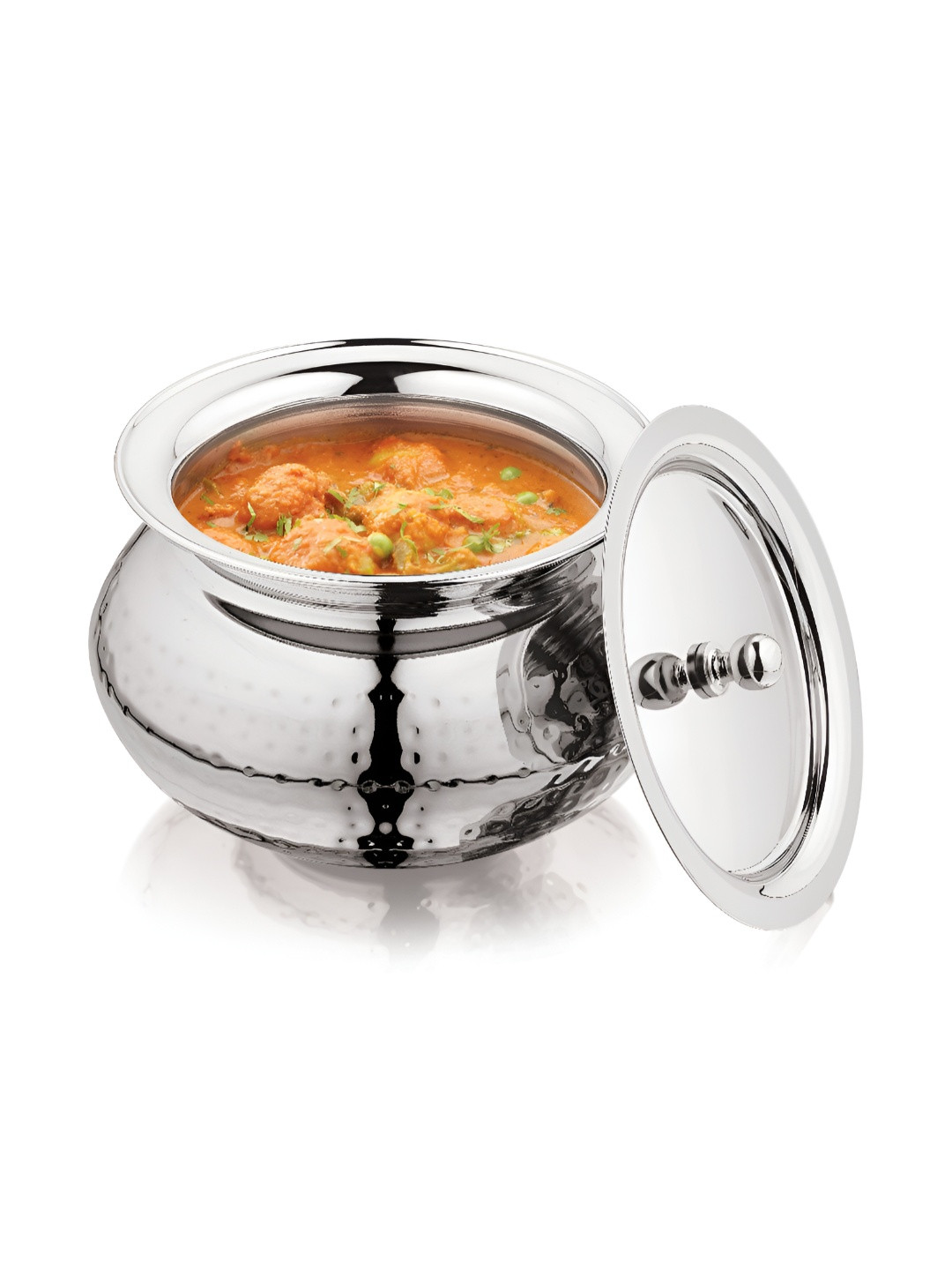 

MUKTI Zaika Silver Toned Textured Dishwasher Safe Stainless Steel Cooking Handi 3L & Lid