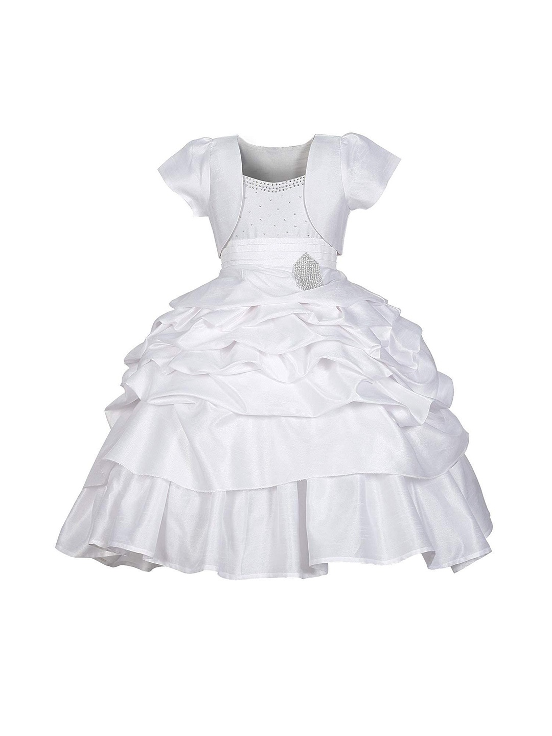 

Wish little Girls Self Design Satin A-Line Maxi Dress, White