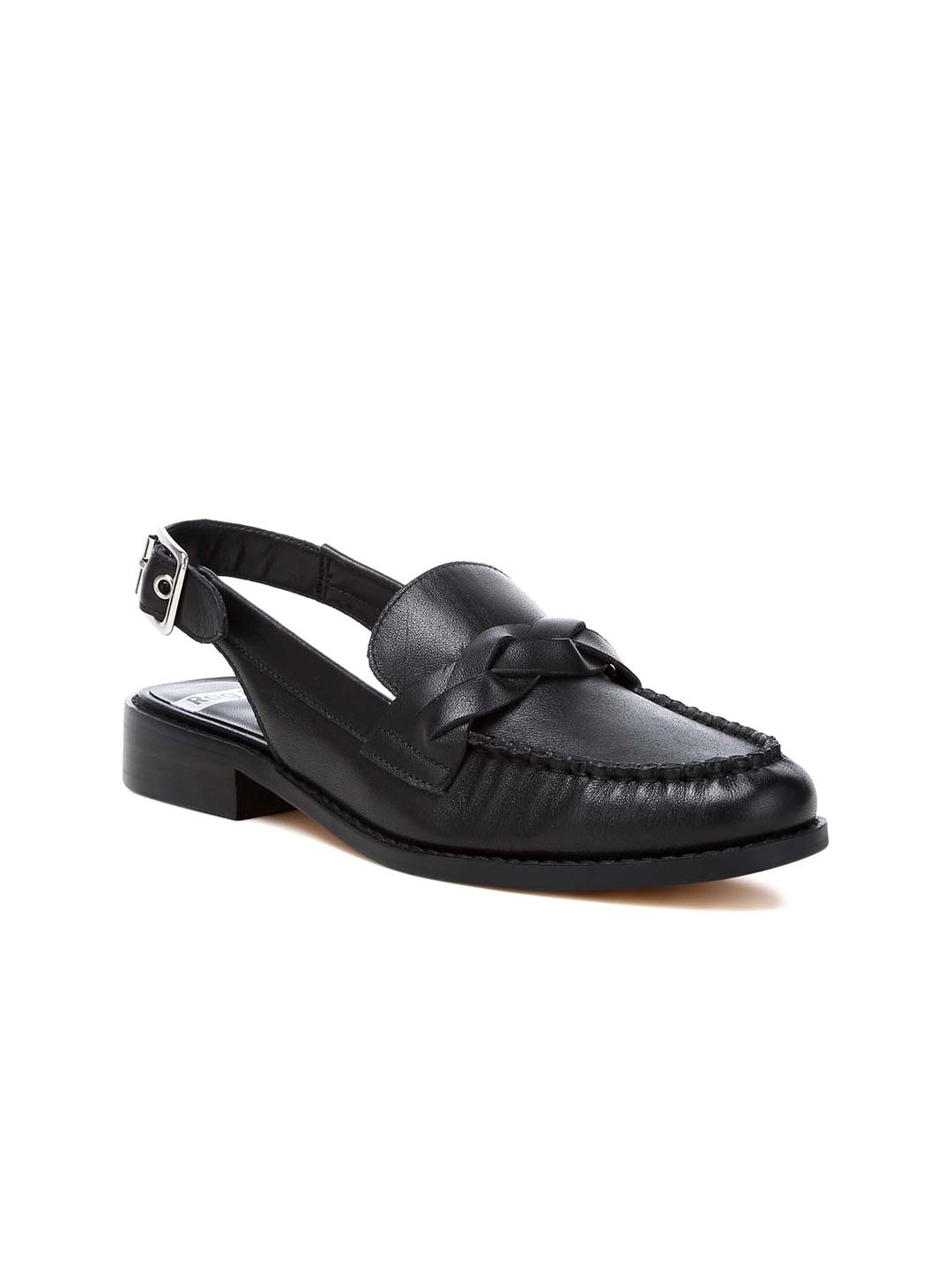 

RAG & CO Women Round Toe Leather Mules, Black