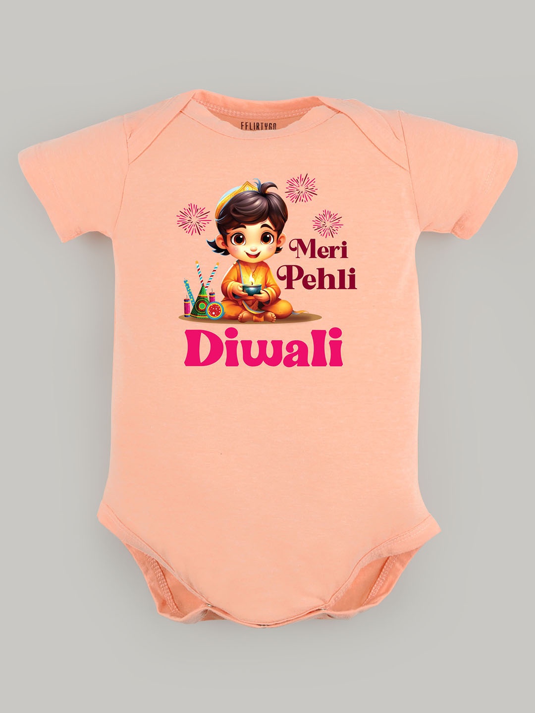 

FFLIRTYGO Kids Infants Printed Pure Cotton Bodysuit, Peach