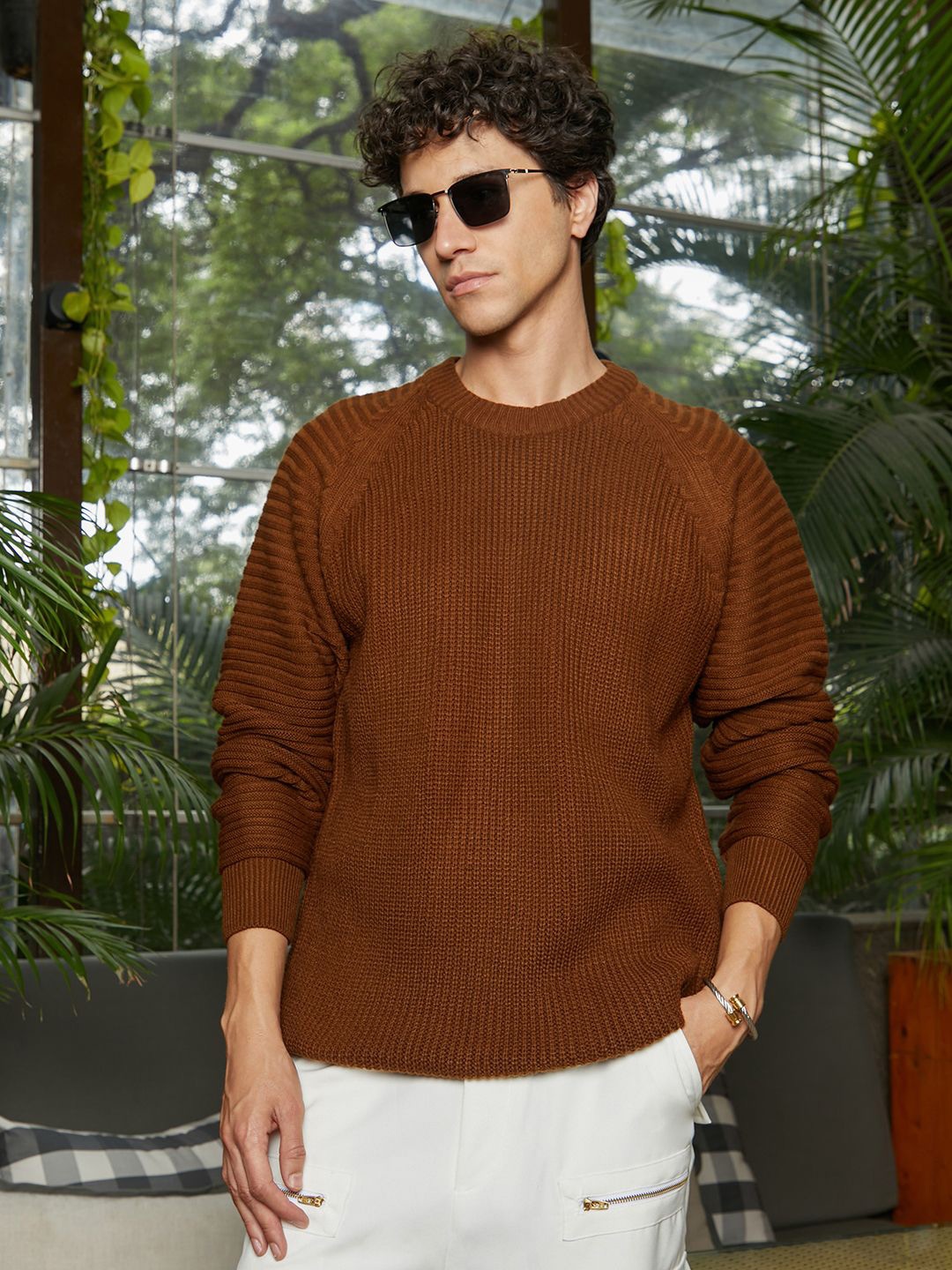 

Campus Sutra Men Cable Winter Knit Pullover, Brown