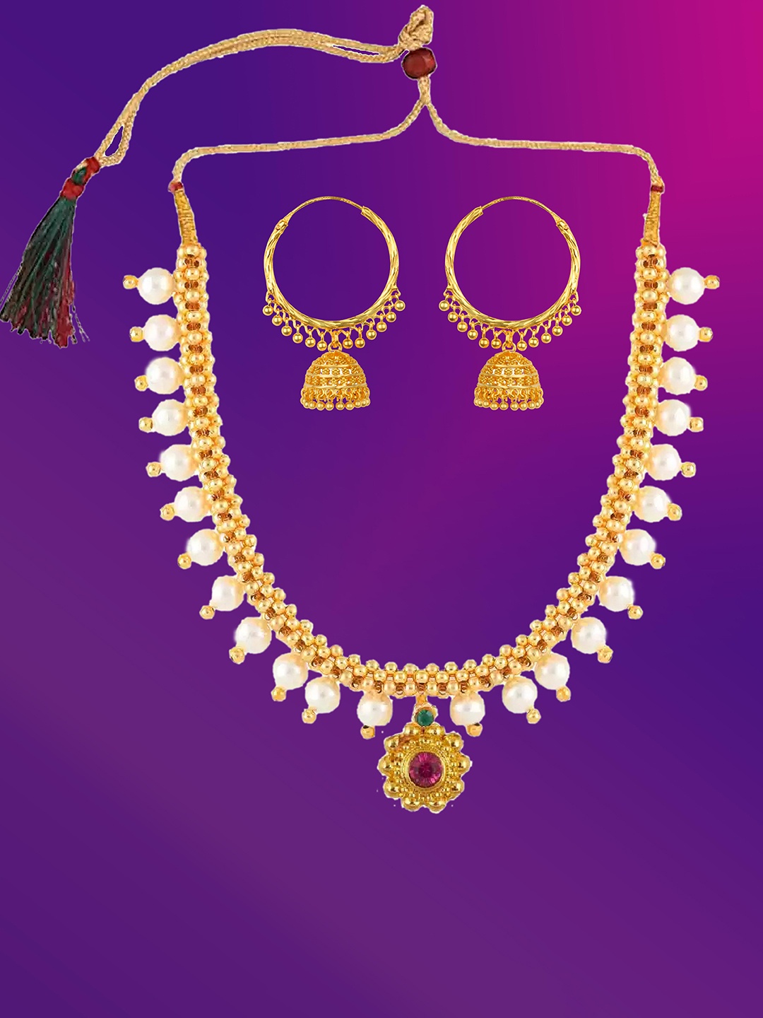

Lila Gold-Plated Stone-Studded & Beaded Jewellery Set