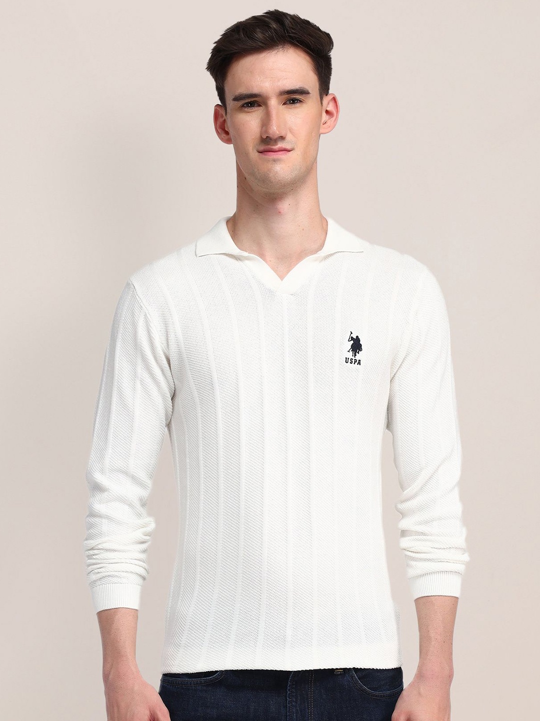 

U.S. Polo Assn. Men Cotton Brand Logo Pullover Sweaters, Off white