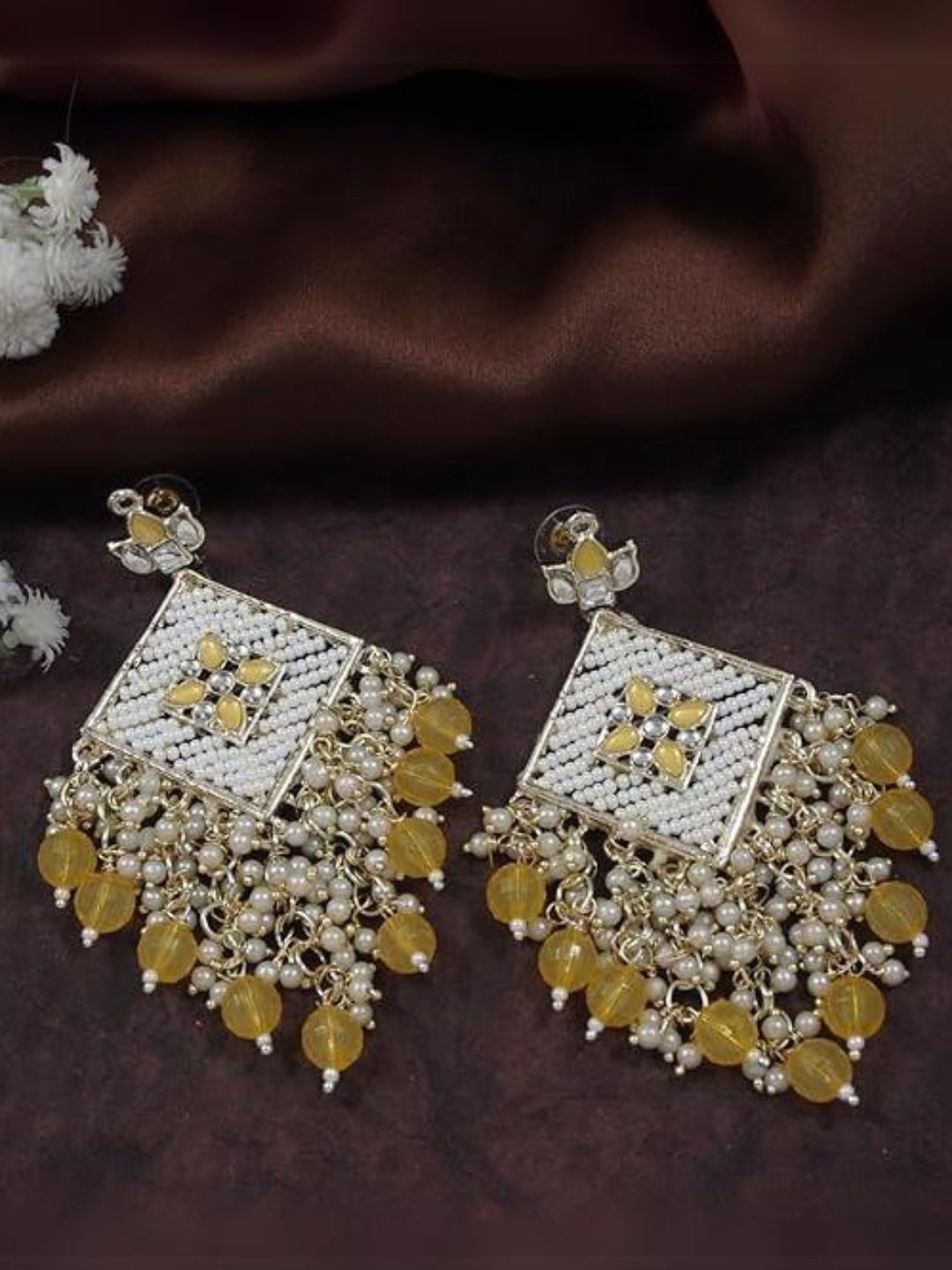 

I Jewels Gold-Plated Kundan Studded & Beaded Contemporary Drop Earrings
