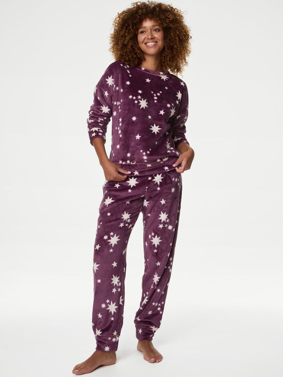 

Marks & Spencer Women Graphic Printed Night suit, Purple