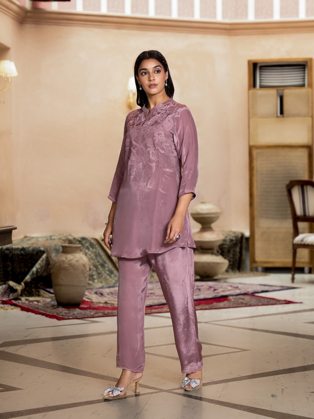 

AUTUMN LANE Embroidered Top With Trouser Co-Ords, Purple