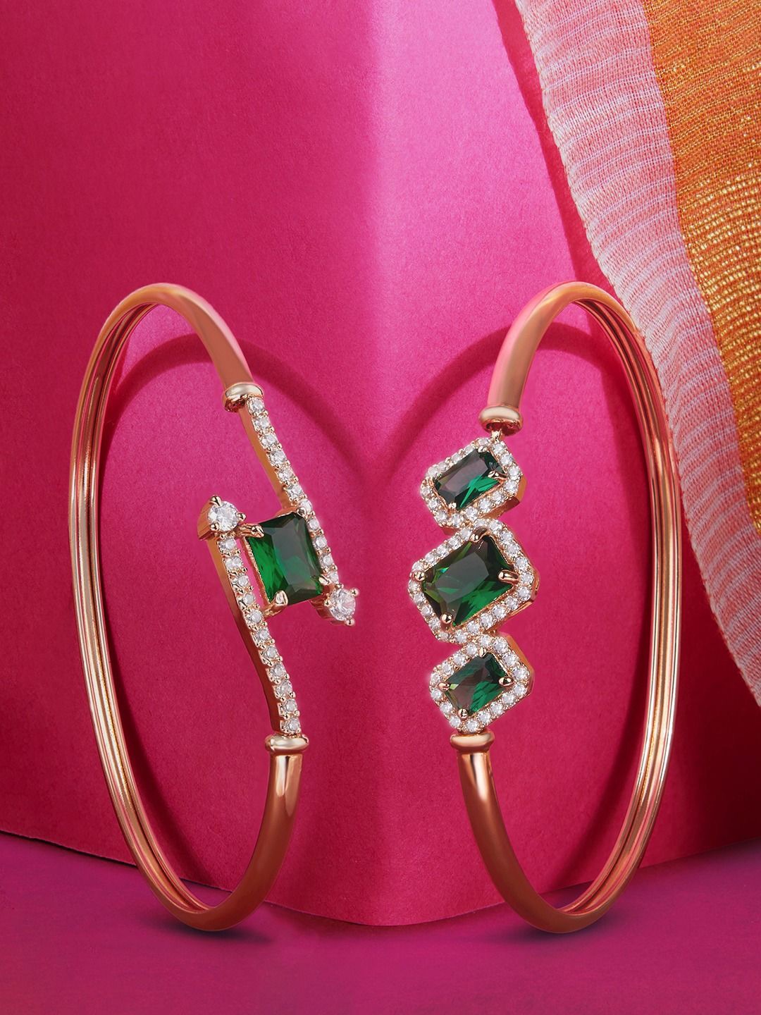 

AMI Set Of 2 Rose Gold-Plated Cubic Zirconia Studded Kada Bracelet