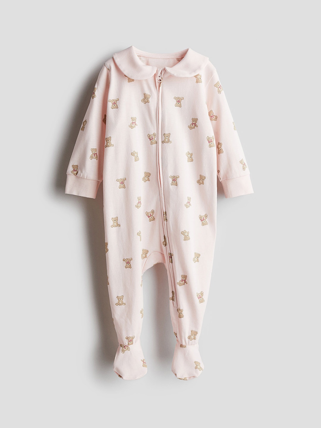 

H&M Boys Printed Pure Cotton Collared Zip Sleepsuit, Pink